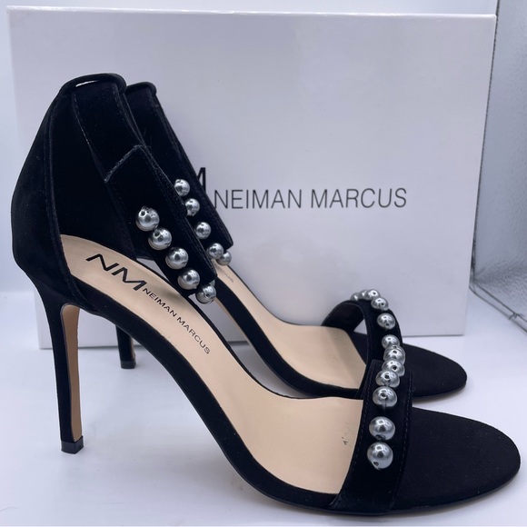 NEIMAN MARCUS suede pearl ankle strap high heel sandals women Size 8 - Picture 2 of 9